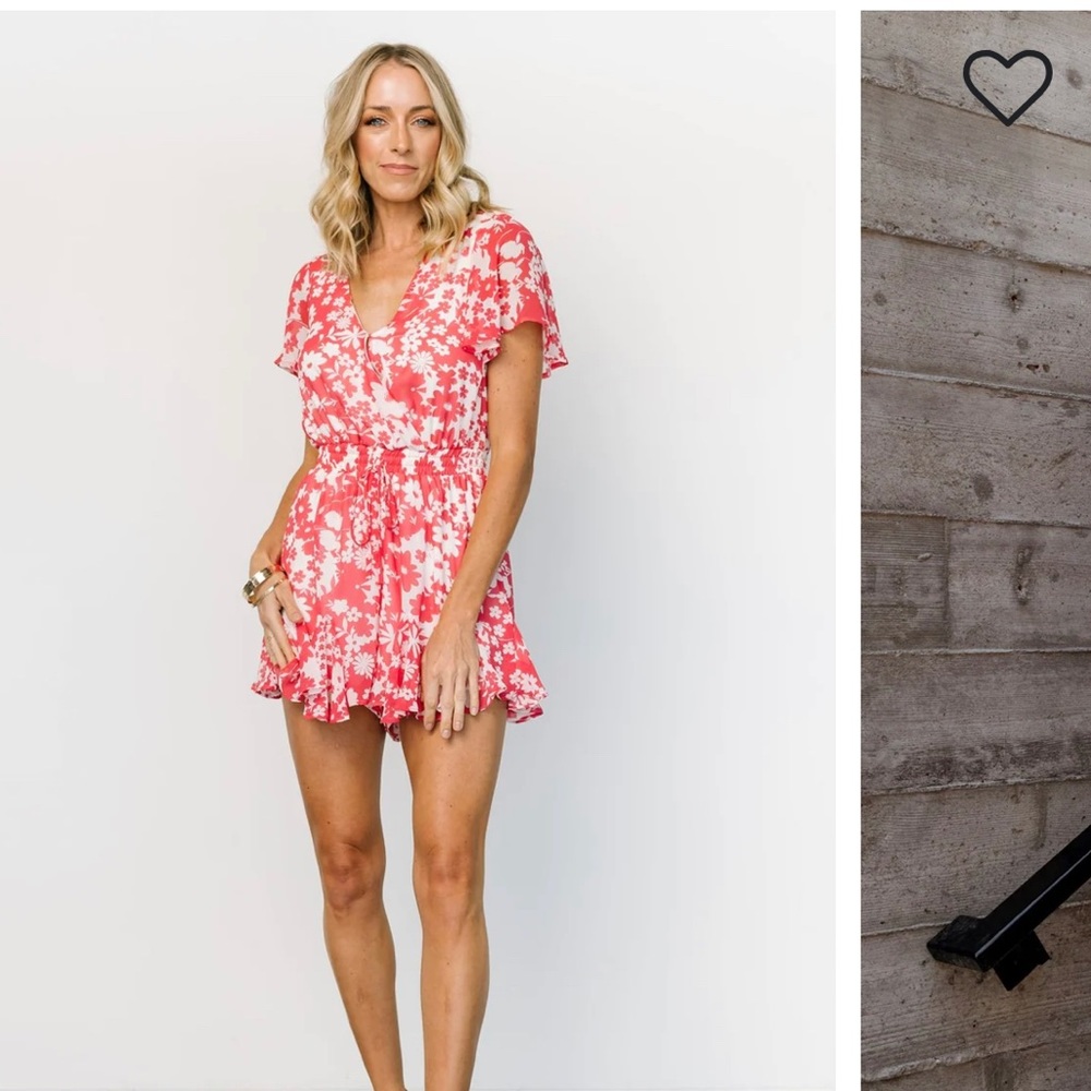 Super cute coral + white floral romper